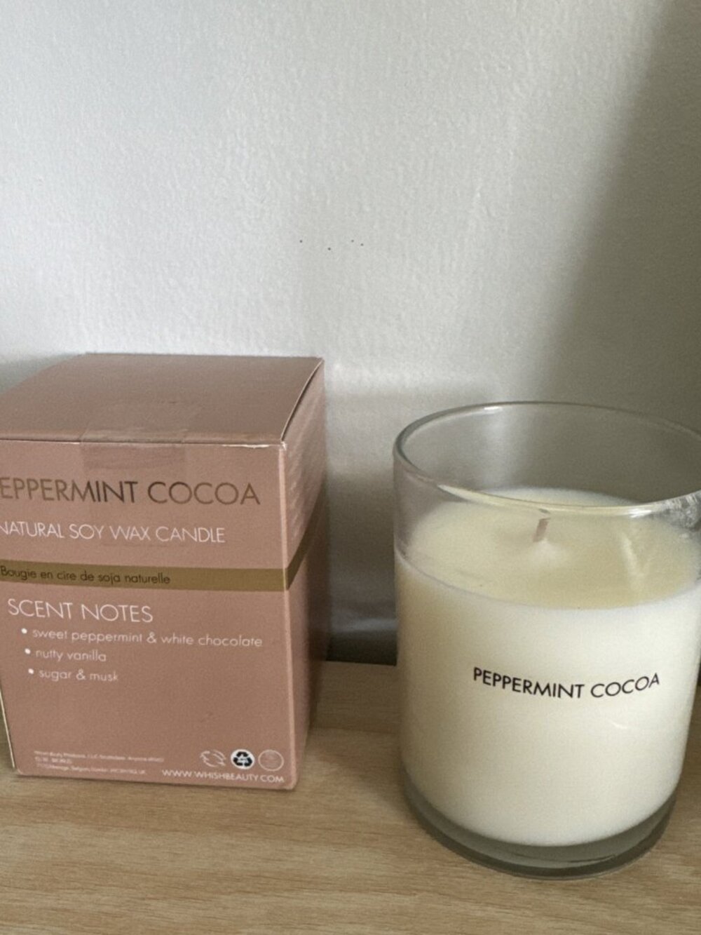 WHISH Natural Soy Wax Jar Candle Peppermint Cocoa 8oz